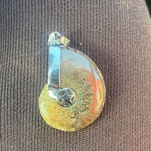 Dendritic Ammonite Plated Sterling Pendant Nautilus (a)